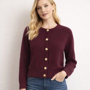 Song of Style Burgundy Cardigan Sweater with Gold Buttons M
